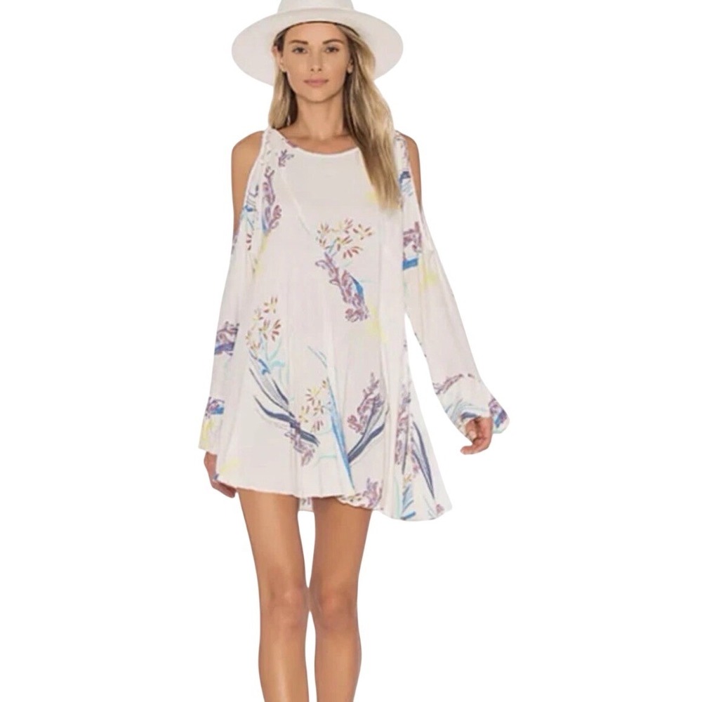Free People Womens Clear Skies‎ Printed Tunic Size S Boho Open Shoulder Floral